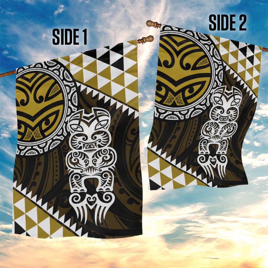 Yellow Aotearoa Niho Taniwha Garden Flag Maori Mythology Tooth - Taniko Motifs LT14 - Polynesian Pride
