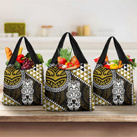 Yellow Aotearoa Niho Taniwha Grocery Bag Maori Mythology Tooth - Taniko Motifs LT14 3-pack One Size Yellow - Polynesian Pride