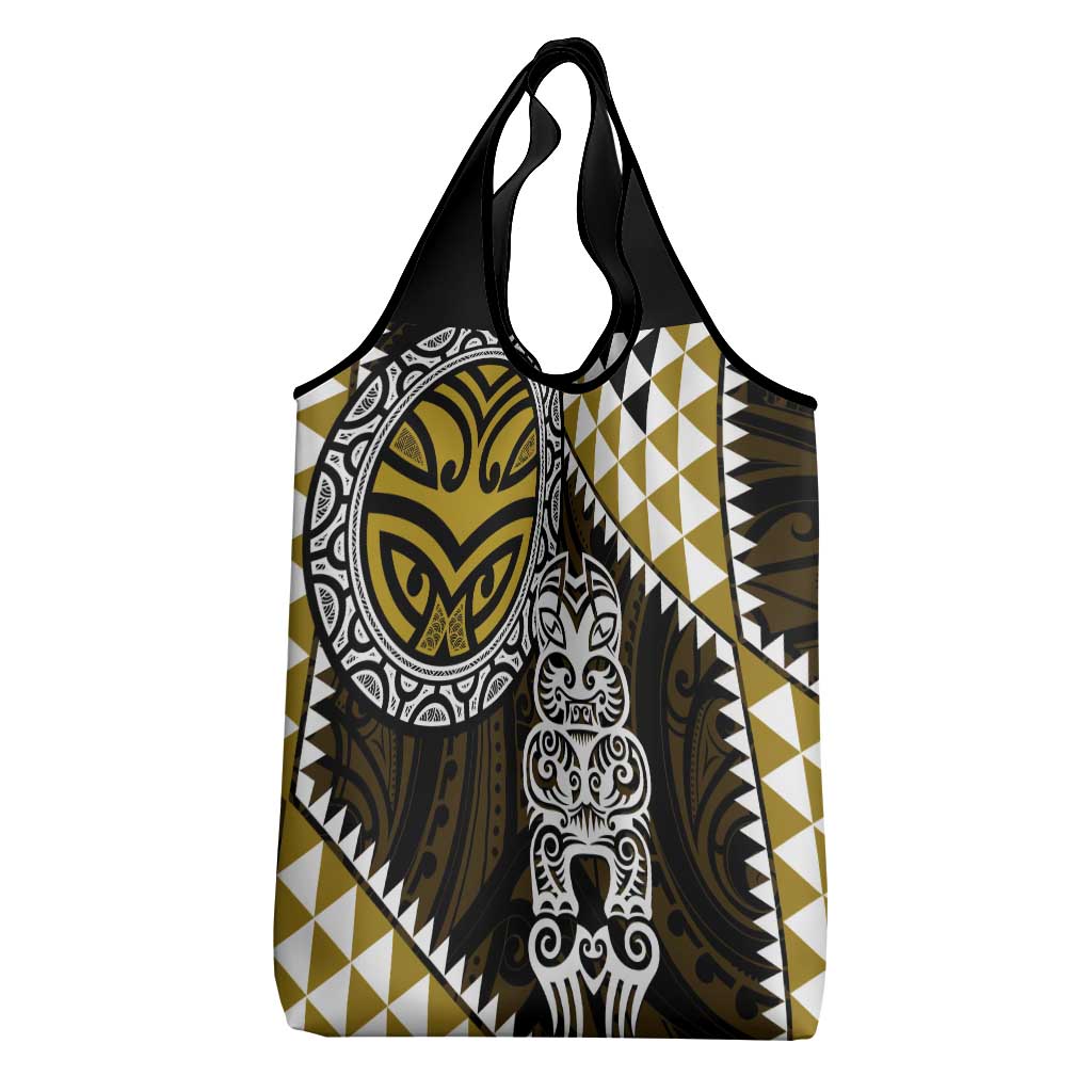 Yellow Aotearoa Niho Taniwha Grocery Bag Maori Mythology Tooth - Taniko Motifs LT14 - Polynesian Pride