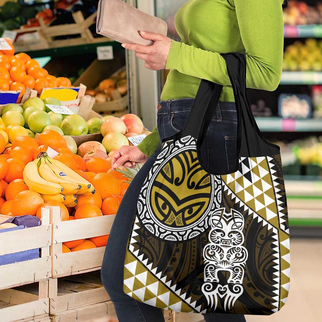 Yellow Aotearoa Niho Taniwha Grocery Bag Maori Mythology Tooth - Taniko Motifs LT14 - Polynesian Pride