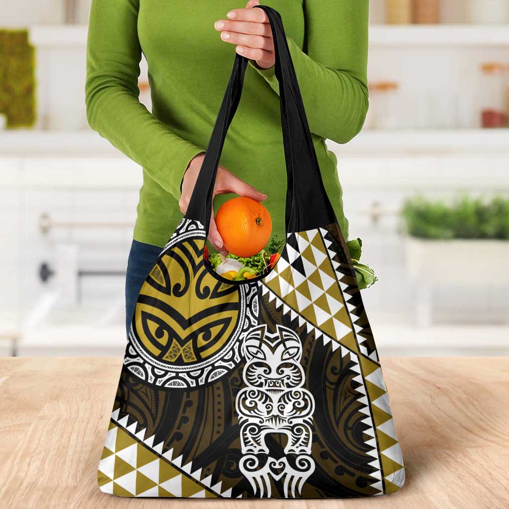 Yellow Aotearoa Niho Taniwha Grocery Bag Maori Mythology Tooth - Taniko Motifs LT14 - Polynesian Pride