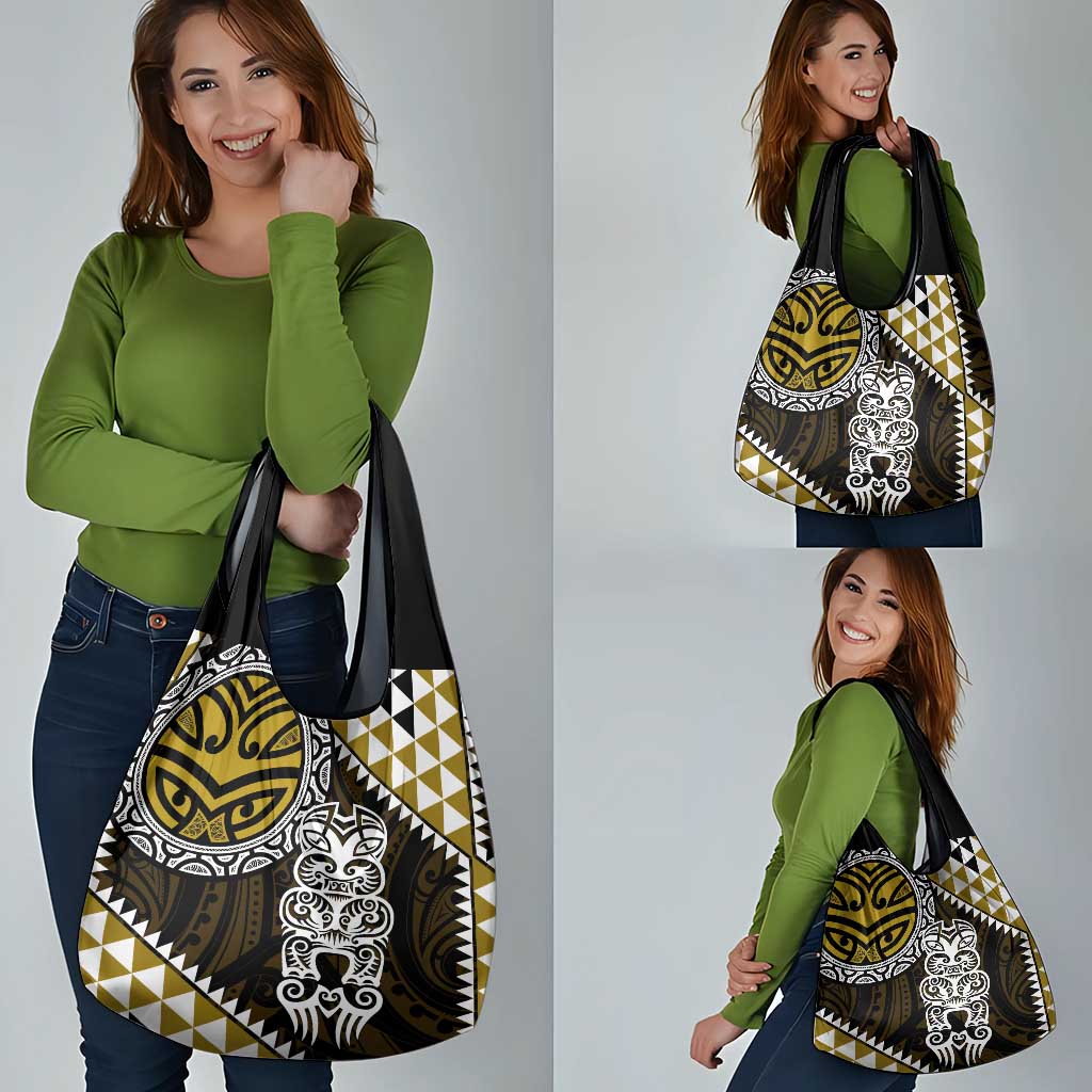 Yellow Aotearoa Niho Taniwha Grocery Bag Maori Mythology Tooth - Taniko Motifs LT14 - Polynesian Pride