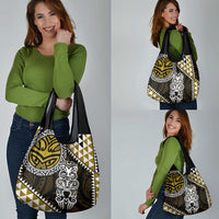 Yellow Aotearoa Niho Taniwha Grocery Bag Maori Mythology Tooth - Taniko Motifs LT14 - Polynesian Pride