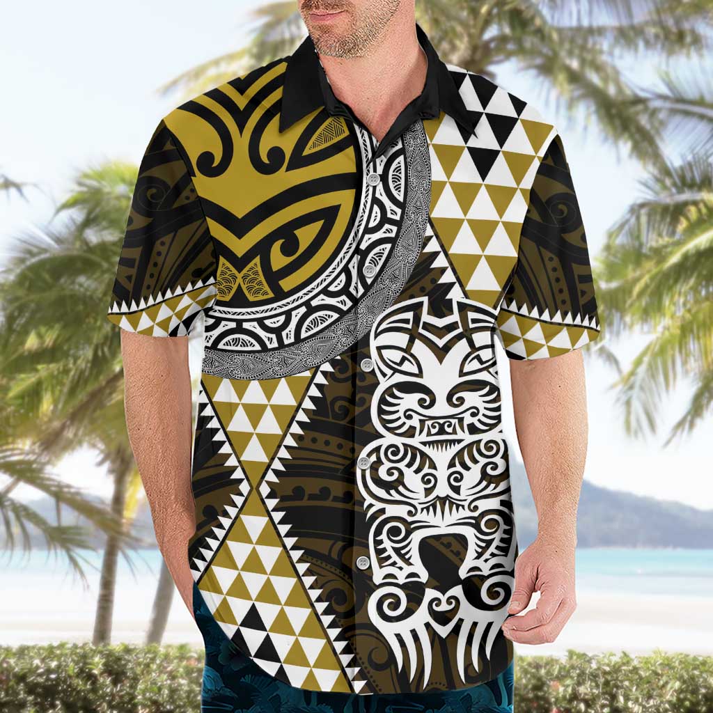 Yellow Aotearoa Niho Taniwha Hawaiian Shirt Maori Mythology Tooth - Taniko Motifs LT14 - Polynesian Pride