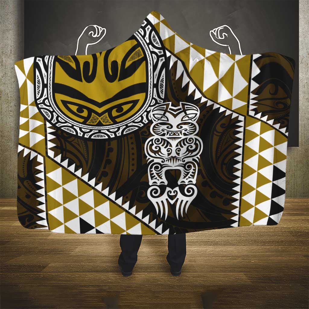 Yellow Aotearoa Niho Taniwha Hooded Blanket Maori Mythology Tooth - Taniko Motifs LT14 - Polynesian Pride