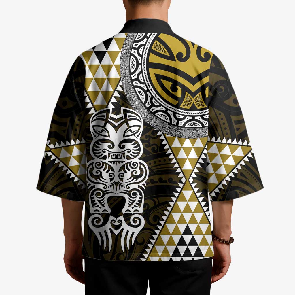 Yellow Aotearoa Niho Taniwha Kimono Maori Mythology Tooth - Taniko Motifs - Polynesian Pride