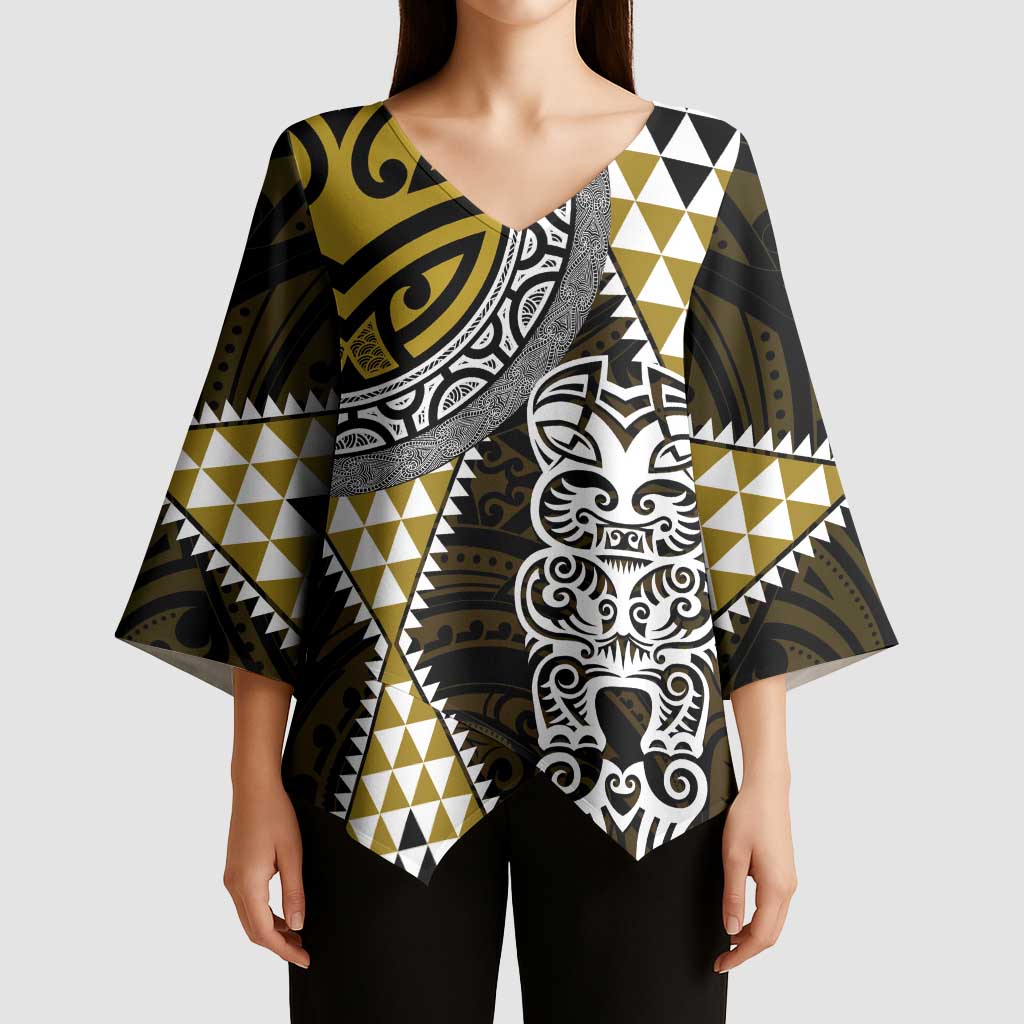 Yellow Aotearoa Niho Taniwha Kimono Sleeve Blouse Maori Mythology Tooth - Taniko Motifs - Polynesian Pride