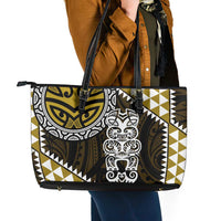 Yellow Aotearoa Niho Taniwha Leather Tote Bag Maori Mythology Tooth - Taniko Motifs LT14 - Polynesian Pride