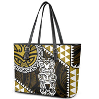 Yellow Aotearoa Niho Taniwha Leather Tote Bag Maori Mythology Tooth - Taniko Motifs LT14 - Polynesian Pride