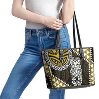 Yellow Aotearoa Niho Taniwha Leather Tote Bag Maori Mythology Tooth - Taniko Motifs LT14 - Polynesian Pride