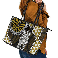 Yellow Aotearoa Niho Taniwha Leather Tote Bag Maori Mythology Tooth - Taniko Motifs LT14 - Polynesian Pride