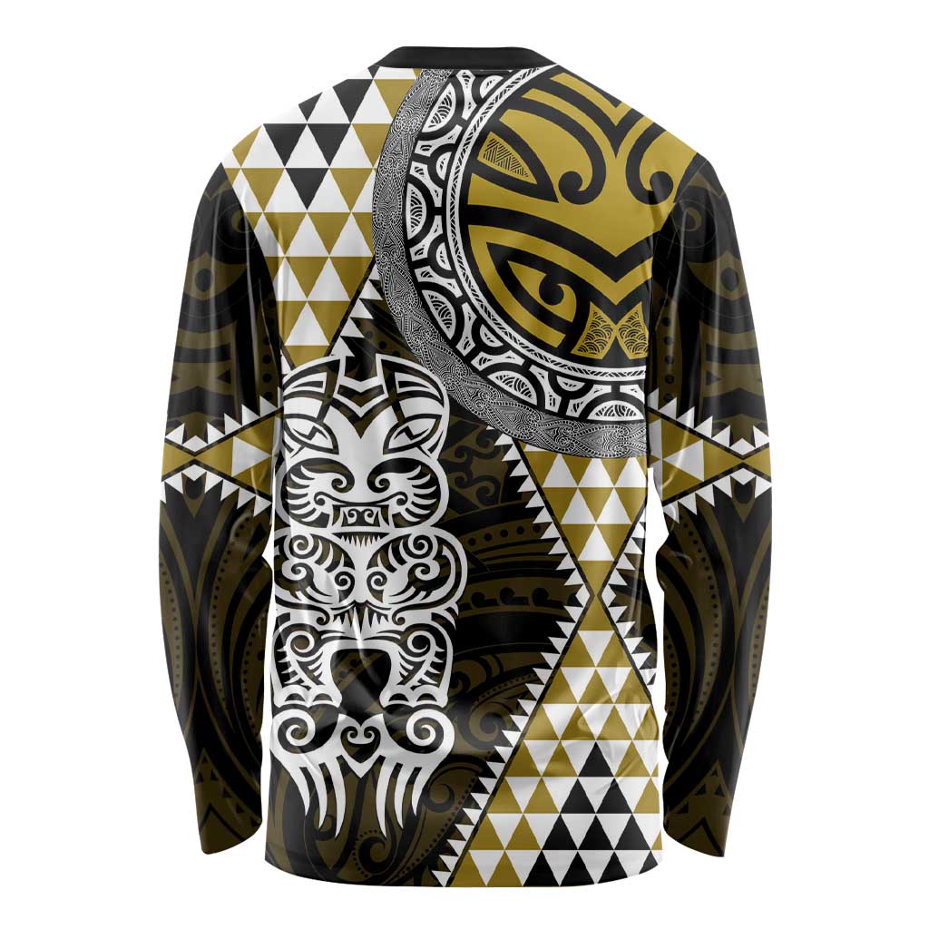 Yellow Aotearoa Niho Taniwha Long Sleeve Shirt Maori Mythology Tooth - Taniko Motifs LT14 - Polynesian Pride