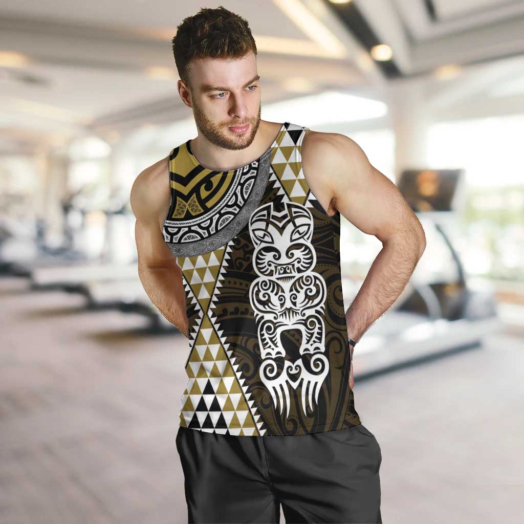Yellow Aotearoa Niho Taniwha Men Tank Top Maori Mythology Tooth - Taniko Motifs LT14 Yellow - Polynesian Pride