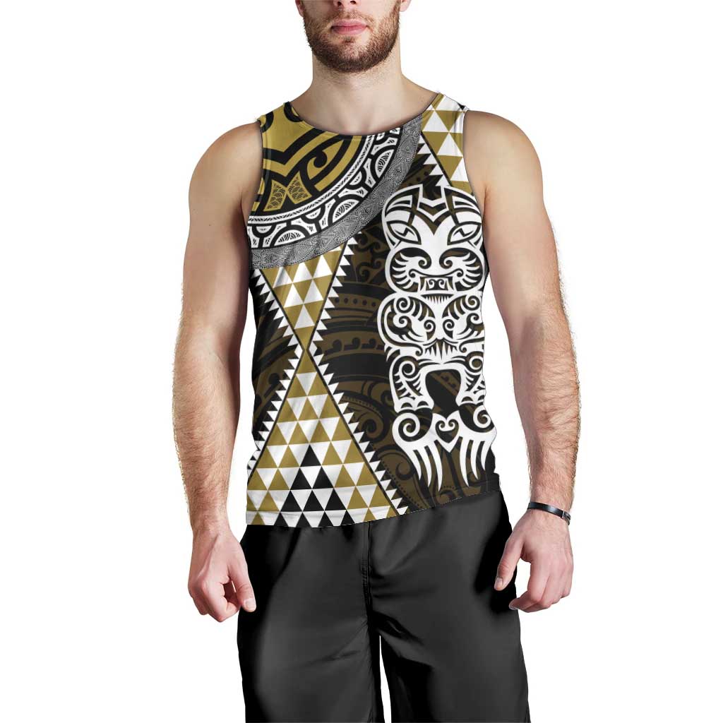 Yellow Aotearoa Niho Taniwha Men Tank Top Maori Mythology Tooth - Taniko Motifs LT14 - Polynesian Pride