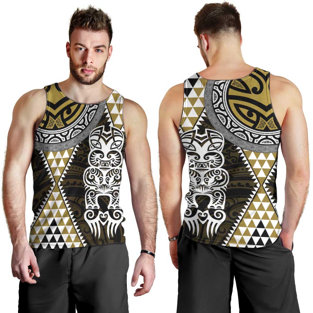 Yellow Aotearoa Niho Taniwha Men Tank Top Maori Mythology Tooth - Taniko Motifs LT14 - Polynesian Pride