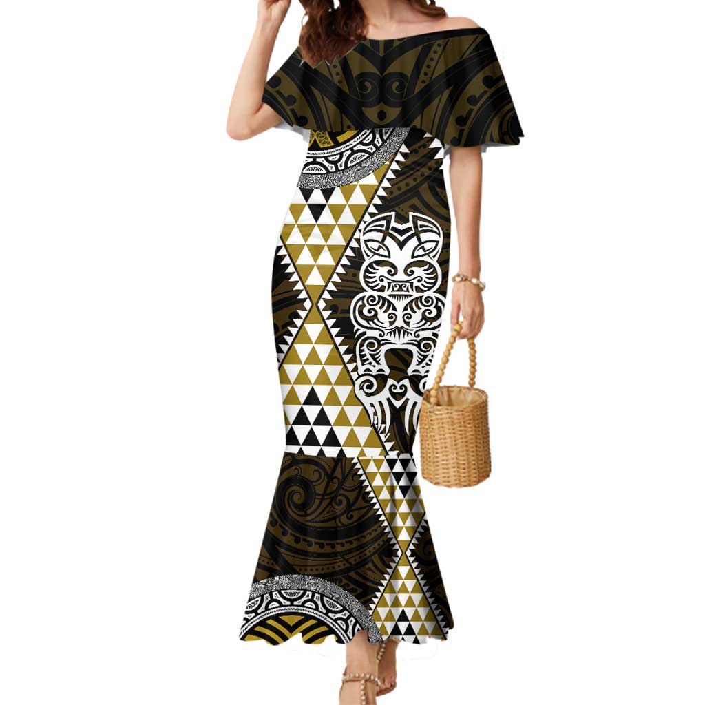 Yellow Aotearoa Niho Taniwha Mermaid Dress Maori Mythology Tooth - Taniko Motifs