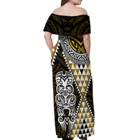 Yellow Aotearoa Niho Taniwha Off Shoulder Maxi Dress Maori Mythology Tooth - Taniko Motifs LT14 - Polynesian Pride