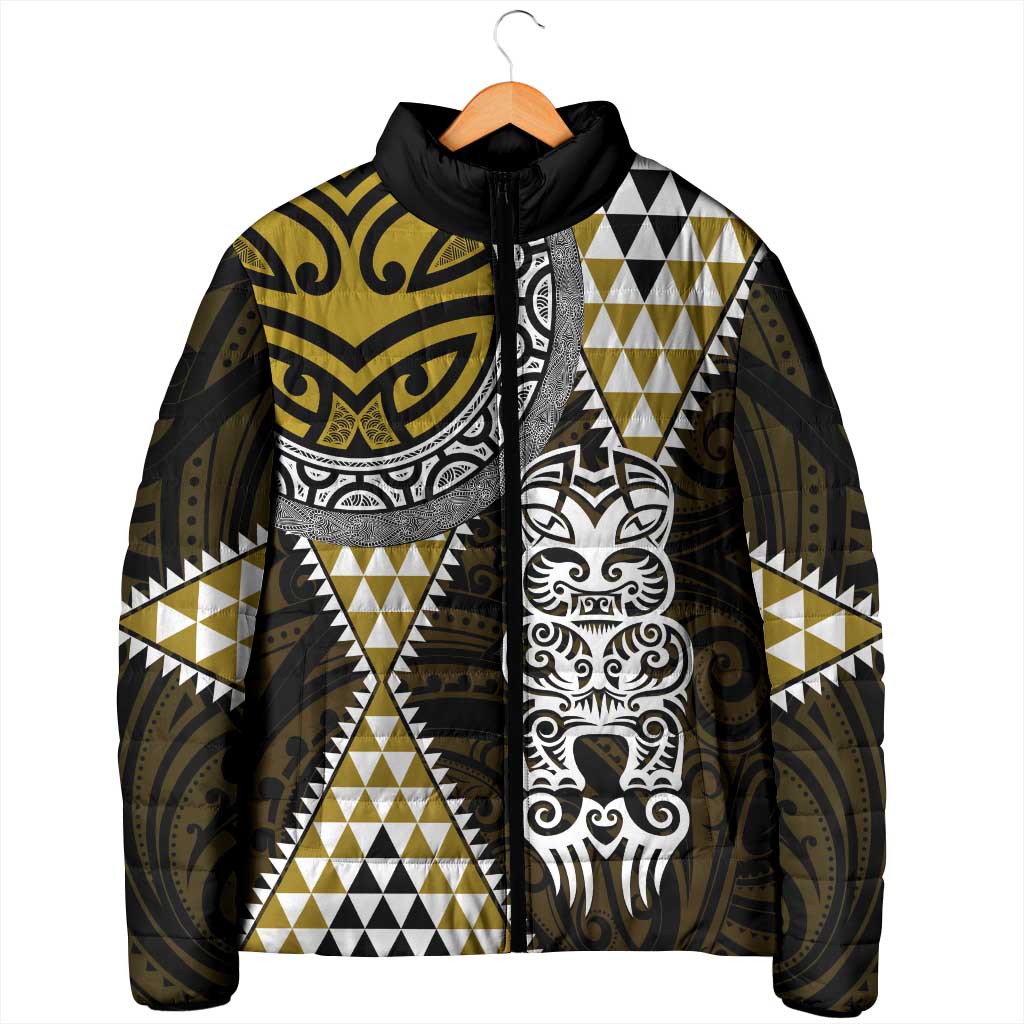Yellow Aotearoa Niho Taniwha Padded Jacket Maori Mythology Tooth - Taniko Motifs - Polynesian Pride