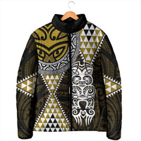Yellow Aotearoa Niho Taniwha Padded Jacket Maori Mythology Tooth - Taniko Motifs - Polynesian Pride