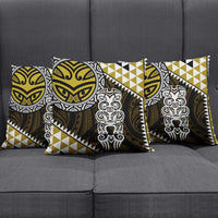 Yellow Aotearoa Niho Taniwha Pillow Cover Maori Mythology Tooth - Taniko Motifs - Polynesian Pride