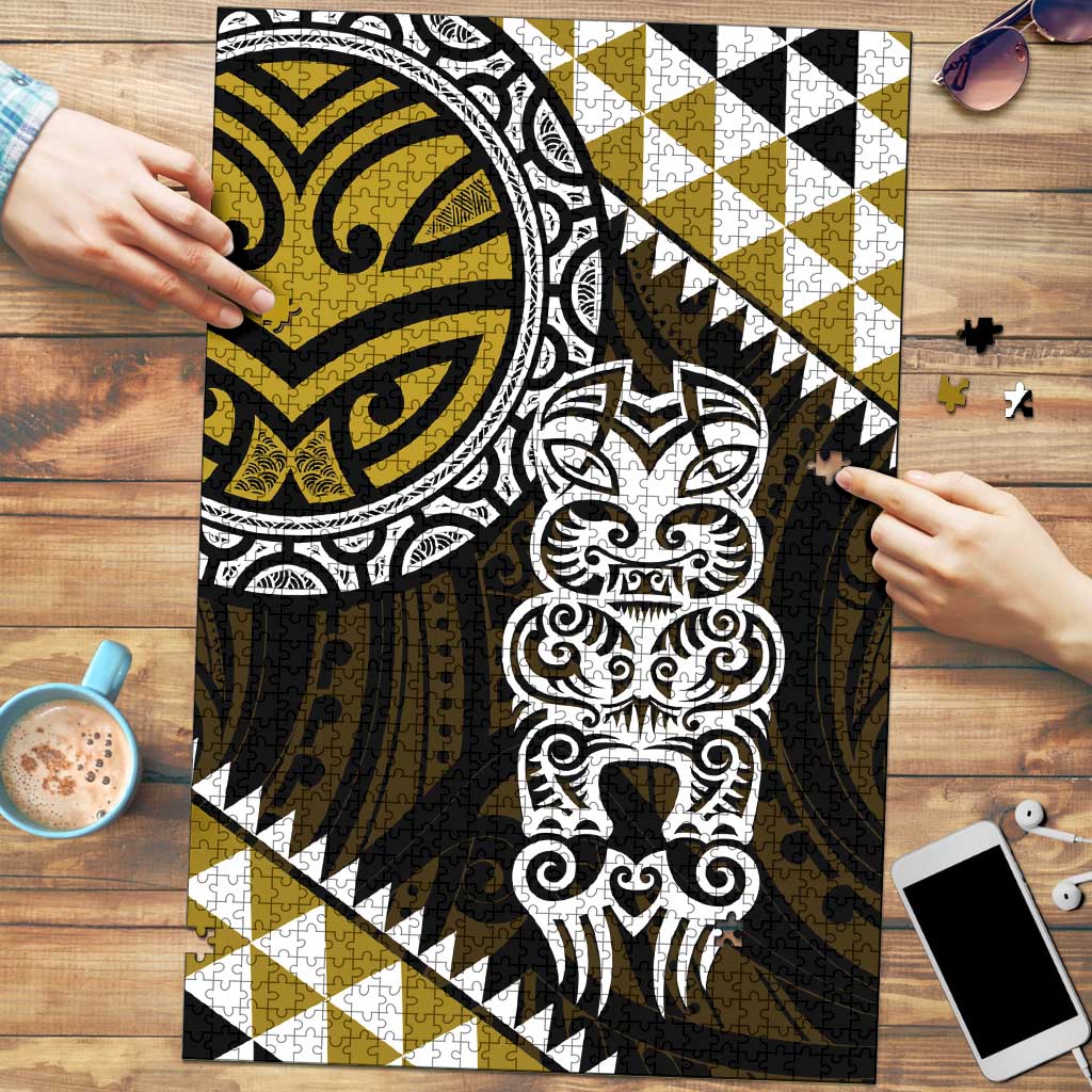 Yellow Aotearoa Niho Taniwha Puzzle Maori Mythology Tooth - Taniko Motifs - Polynesian Pride