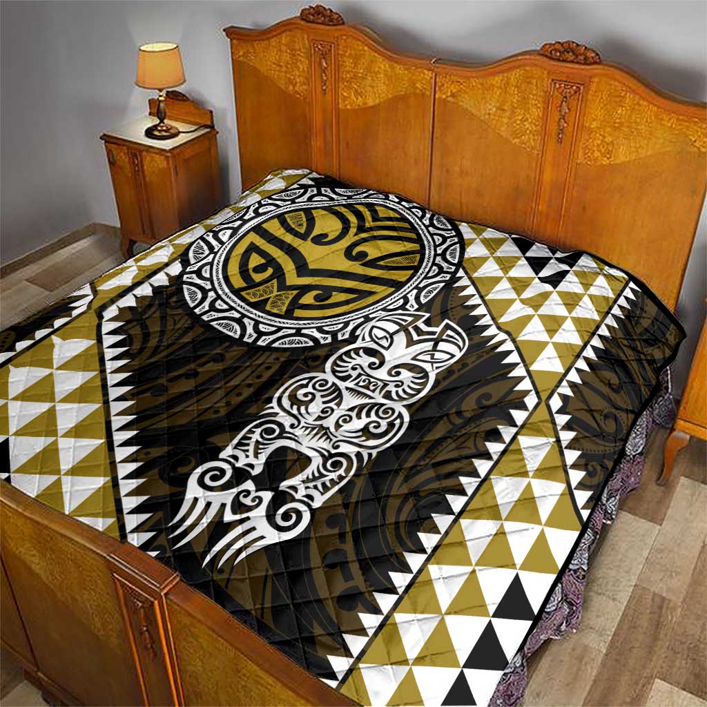 Yellow Aotearoa Niho Taniwha Quilt Maori Mythology Tooth - Taniko Motifs