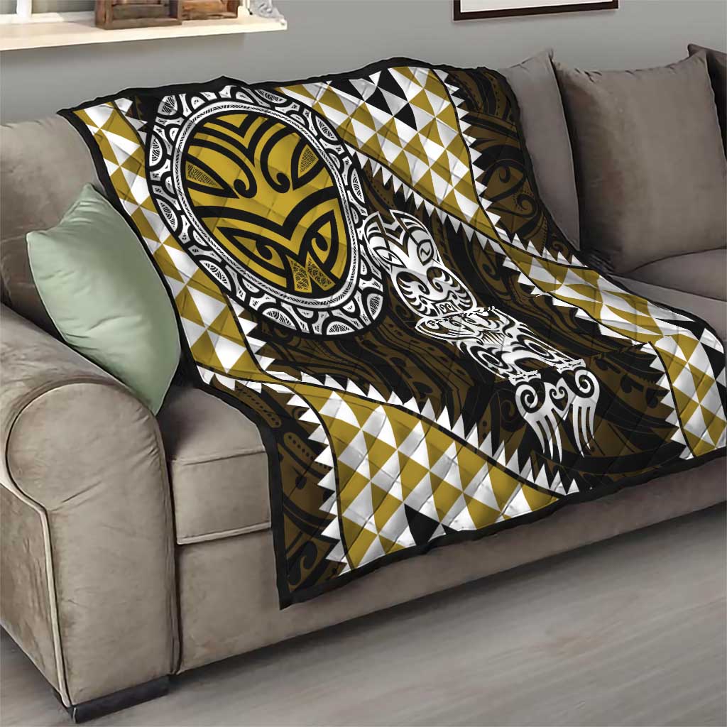 Yellow Aotearoa Niho Taniwha Quilt Maori Mythology Tooth - Taniko Motifs