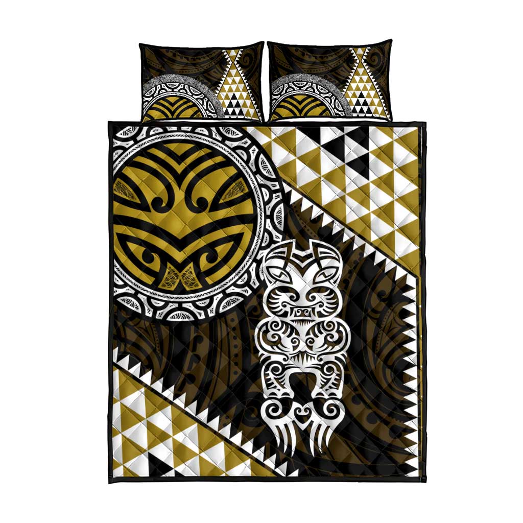 Yellow Aotearoa Niho Taniwha Quilt Bed Set Maori Mythology Tooth - Taniko Motifs LT14 - Polynesian Pride