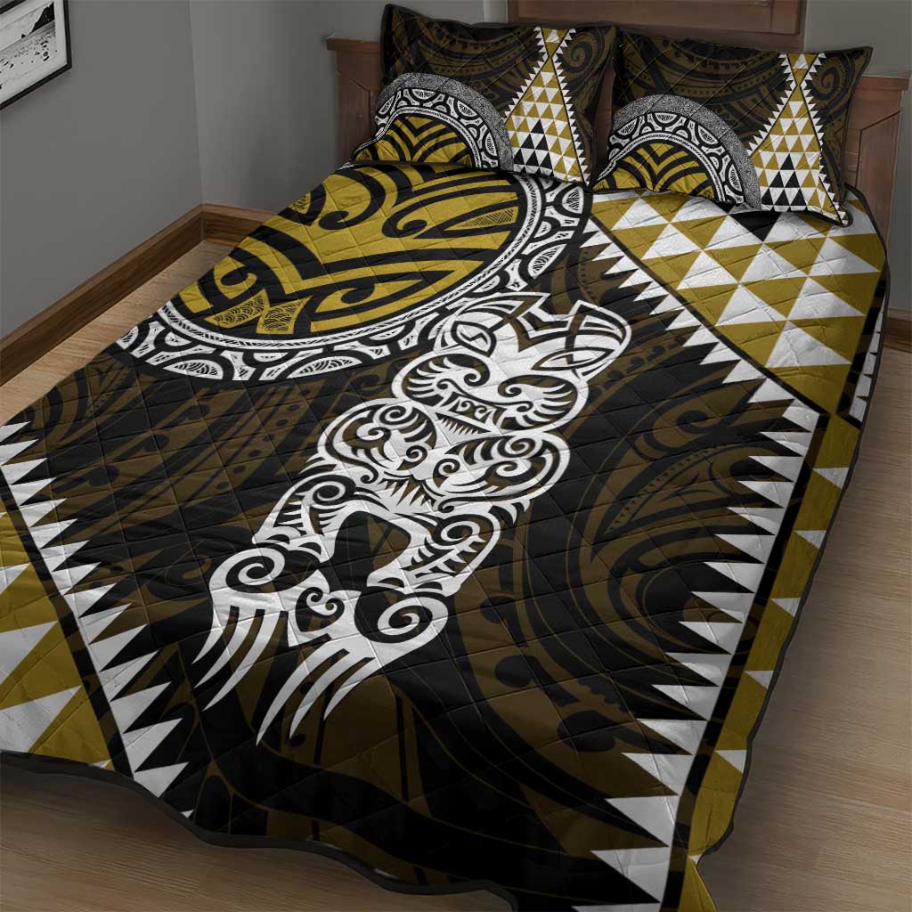 Yellow Aotearoa Niho Taniwha Quilt Bed Set Maori Mythology Tooth - Taniko Motifs LT14 - Polynesian Pride