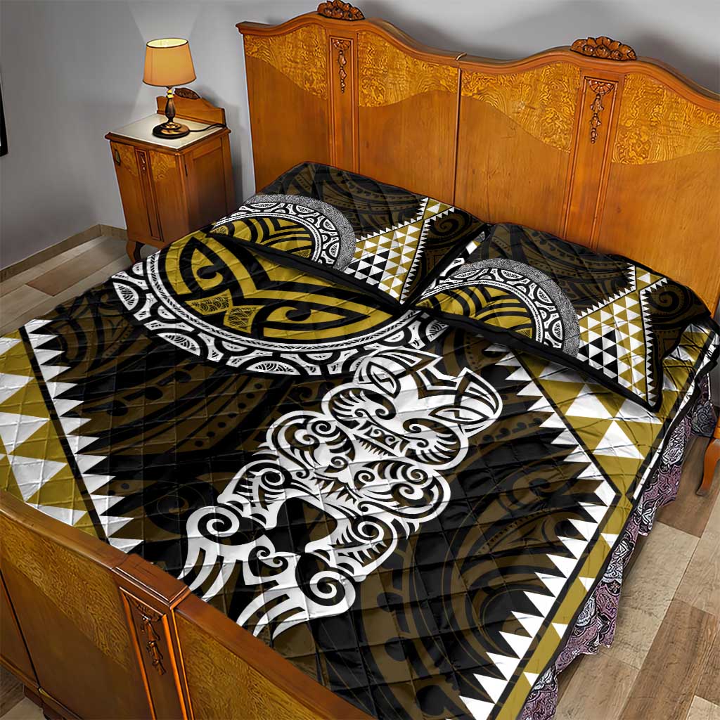 Yellow Aotearoa Niho Taniwha Quilt Bed Set Maori Mythology Tooth - Taniko Motifs LT14 - Polynesian Pride