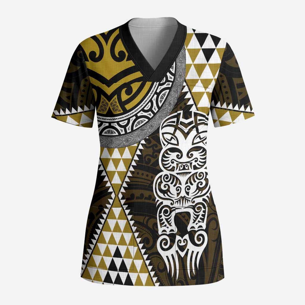 Yellow Aotearoa Niho Taniwha Scrub Top Maori Mythology Tooth - Taniko Motifs - Polynesian Pride