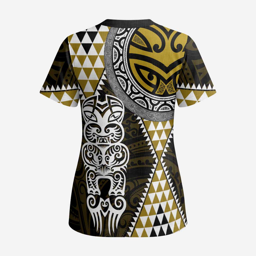 Yellow Aotearoa Niho Taniwha Scrub Top Maori Mythology Tooth - Taniko Motifs LT14 - Polynesian Pride