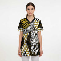 Yellow Aotearoa Niho Taniwha Scrub Top Maori Mythology Tooth - Taniko Motifs LT14 - Polynesian Pride