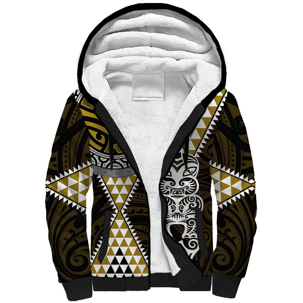 Yellow Aotearoa Niho Taniwha Sherpa Hoodie Maori Mythology Tooth - Taniko Motifs LT14 Unisex Yellow - Polynesian Pride