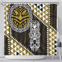 Yellow Aotearoa Niho Taniwha Shower Curtain Maori Mythology Tooth - Taniko Motifs