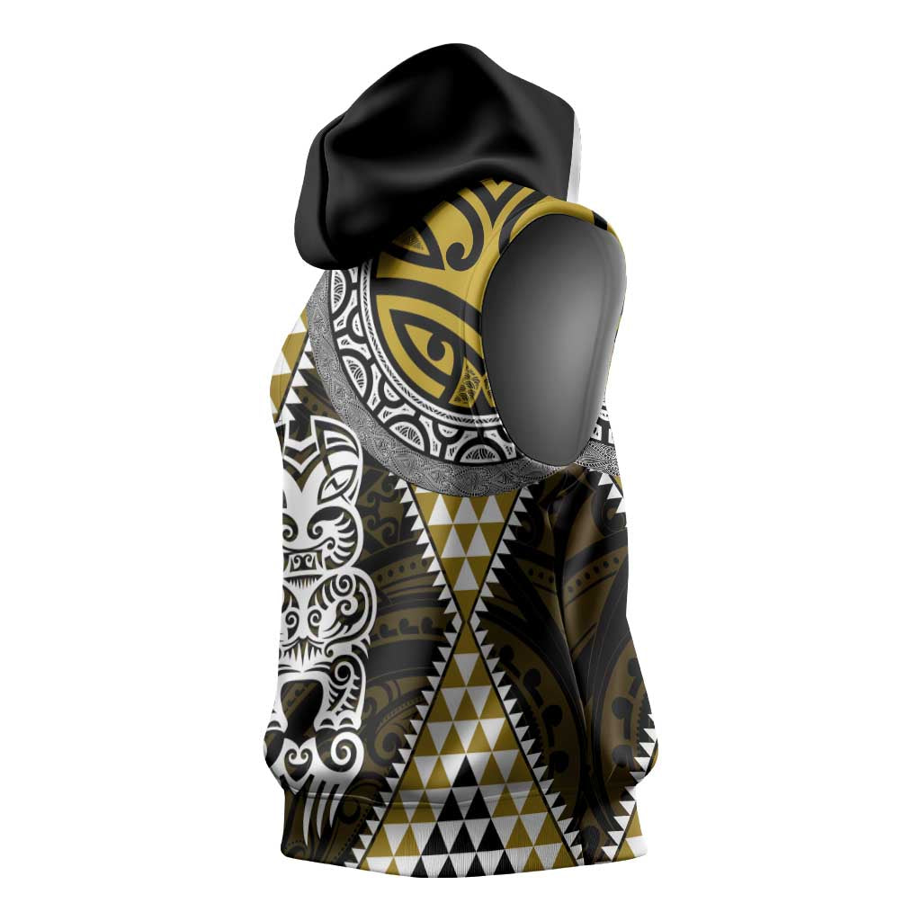 Yellow Aotearoa Niho Taniwha Sleeveless Hoodie Maori Mythology Tooth - Taniko Motifs - Polynesian Pride