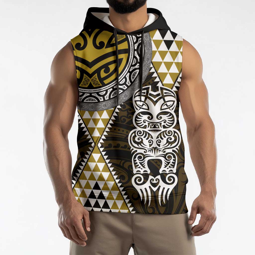 Yellow Aotearoa Niho Taniwha Sleeveless Hoodie Maori Mythology Tooth - Taniko Motifs - Polynesian Pride