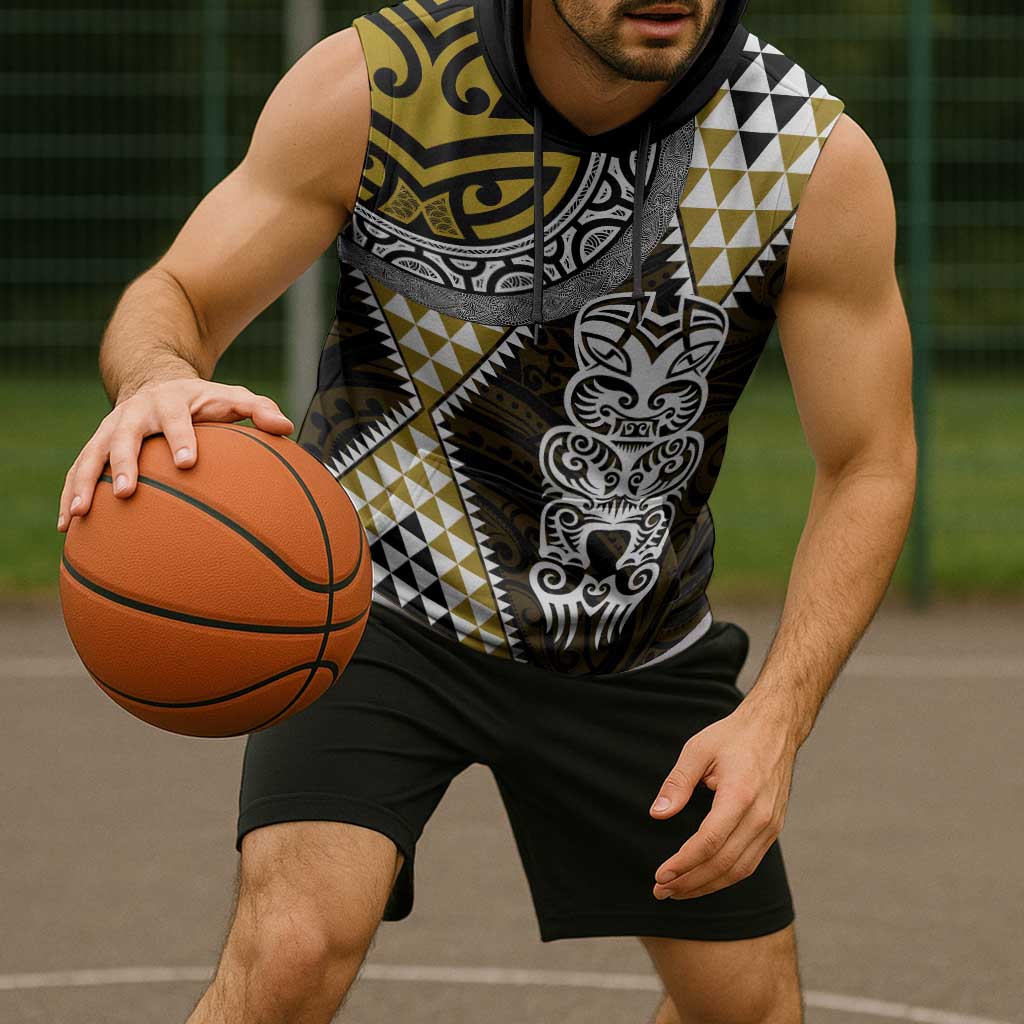Yellow Aotearoa Niho Taniwha Sleeveless Hoodie Maori Mythology Tooth - Taniko Motifs - Polynesian Pride