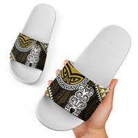 Yellow Aotearoa Niho Taniwha Slide Sandals Maori Mythology Tooth - Taniko Motifs - Polynesian Pride
