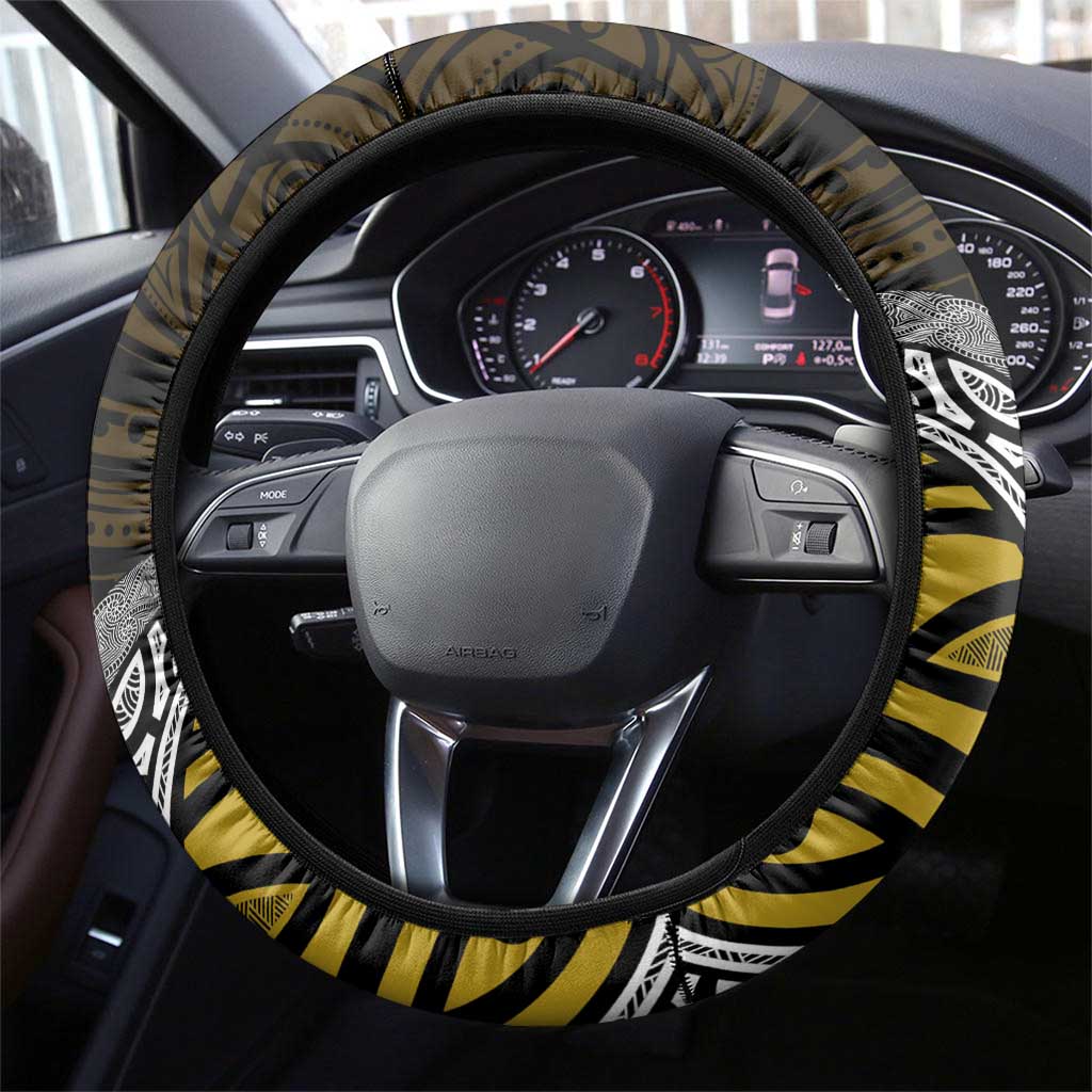 Yellow Aotearoa Niho Taniwha Steering Wheel Cover Maori Mythology Tooth - Taniko Motifs LT14 - Polynesian Pride