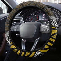 Yellow Aotearoa Niho Taniwha Steering Wheel Cover Maori Mythology Tooth - Taniko Motifs LT14 - Polynesian Pride