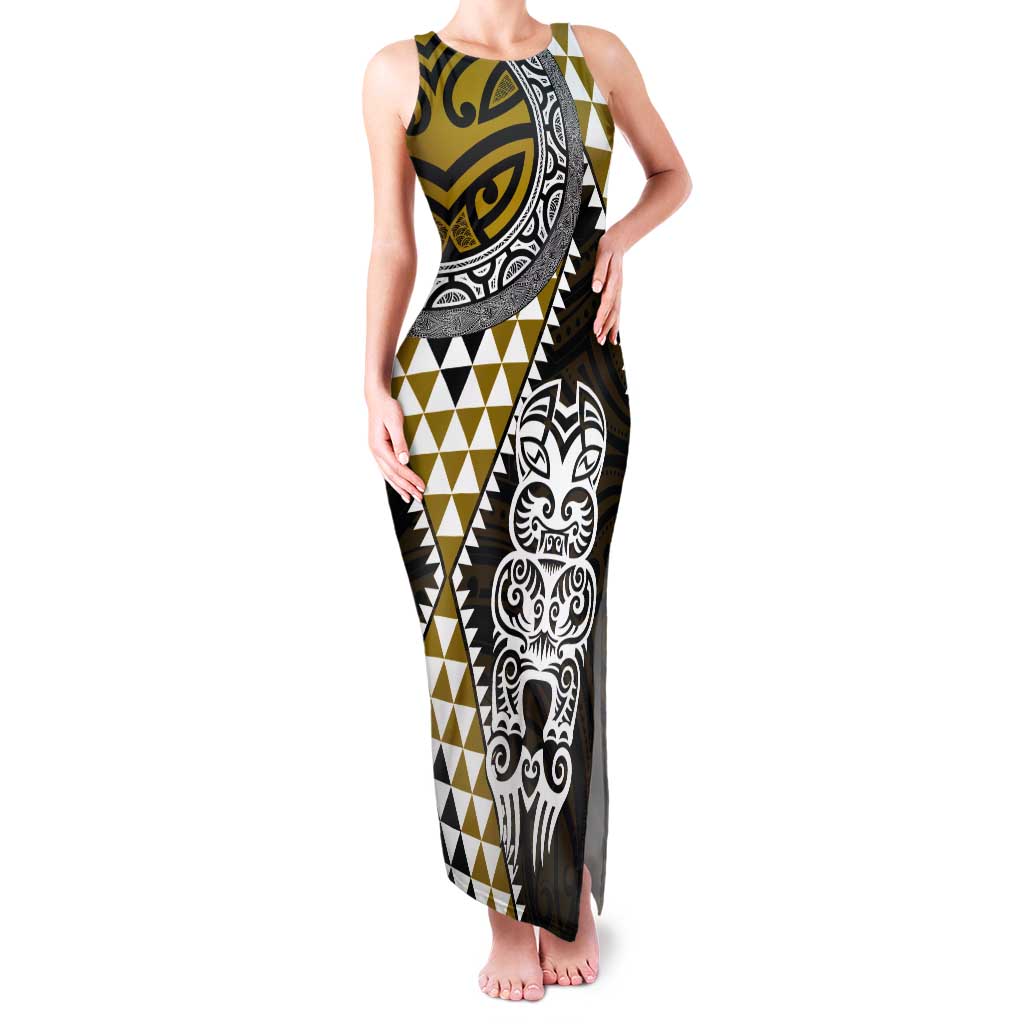 Yellow Aotearoa Niho Taniwha Tank Maxi Dress Maori Mythology Tooth - Taniko Motifs LT14 Women Yellow - Polynesian Pride