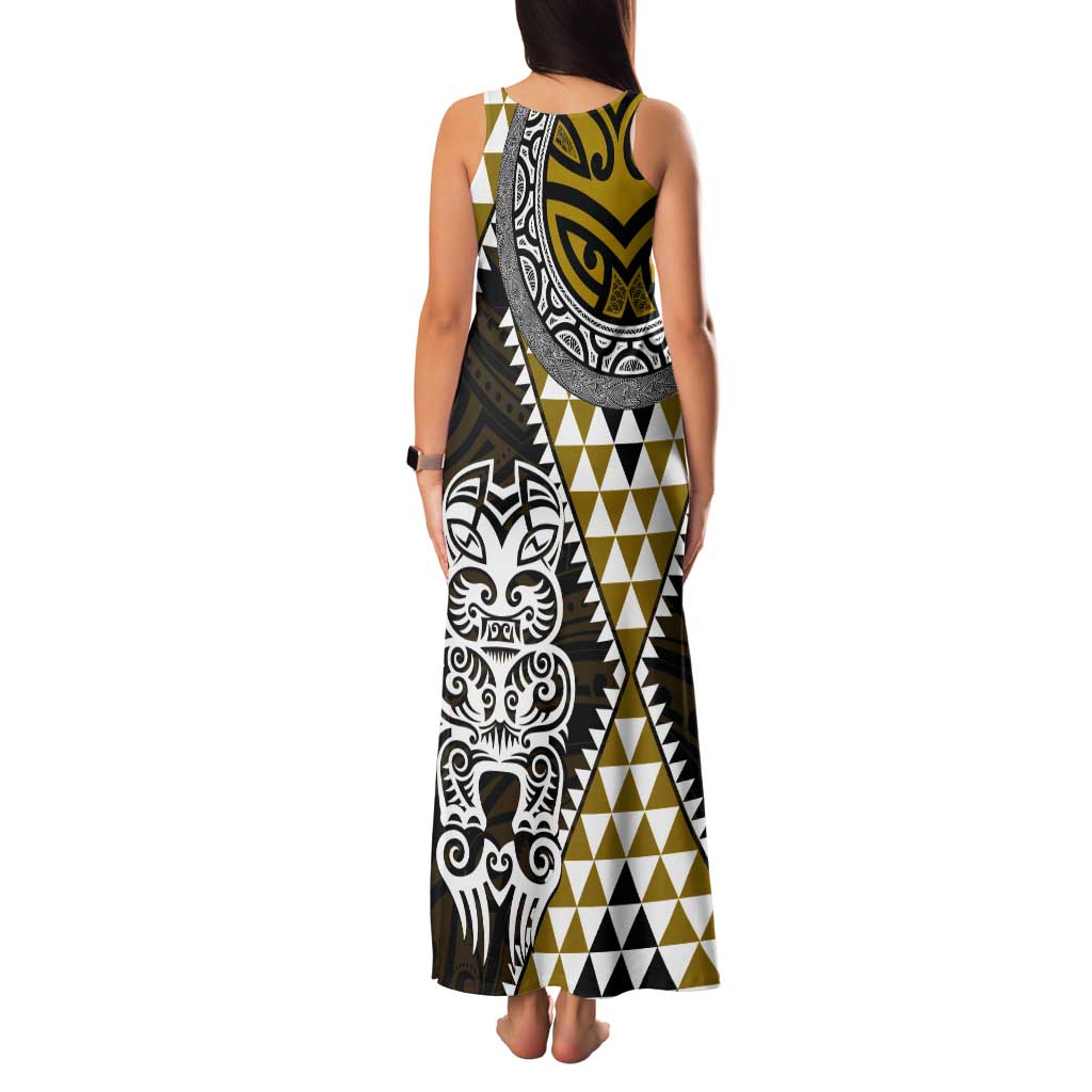 Yellow Aotearoa Niho Taniwha Tank Maxi Dress Maori Mythology Tooth - Taniko Motifs LT14 - Polynesian Pride