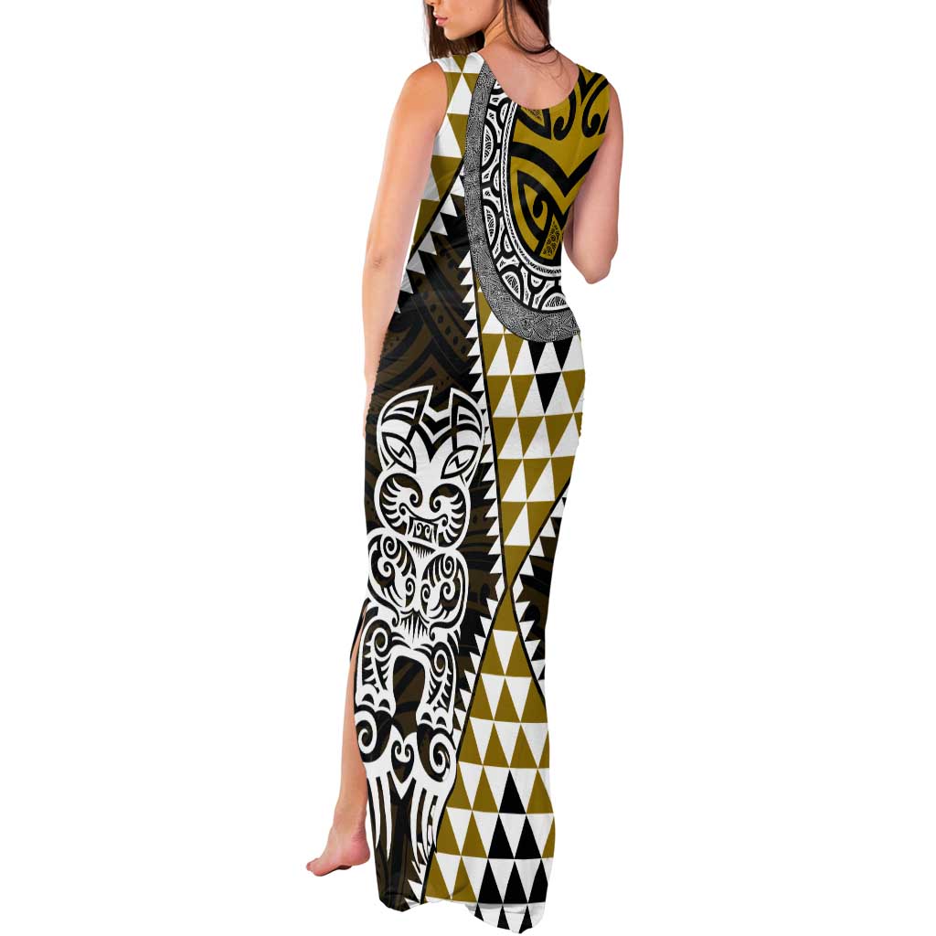 Yellow Aotearoa Niho Taniwha Tank Maxi Dress Maori Mythology Tooth - Taniko Motifs LT14 - Polynesian Pride