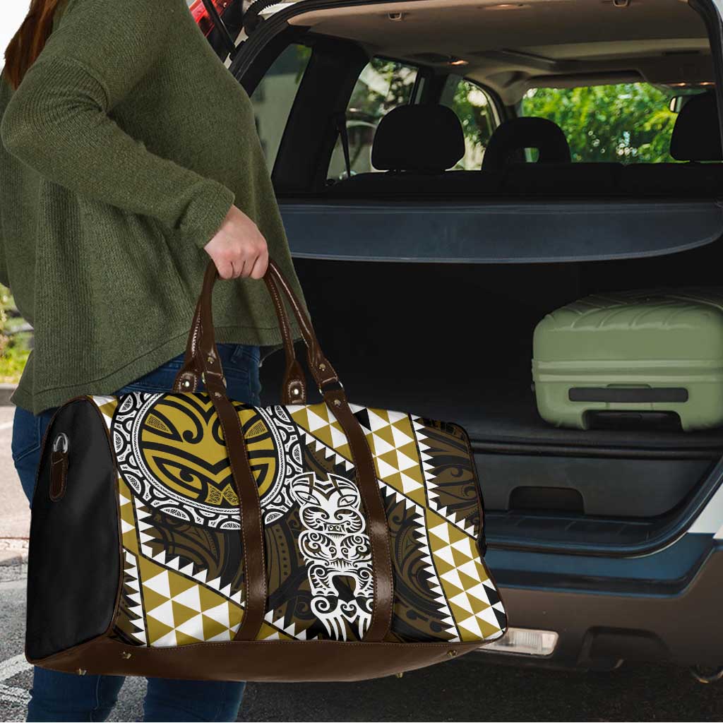 Yellow Aotearoa Niho Taniwha Travel Bag Maori Mythology Tooth - Taniko Motifs - Polynesian Pride