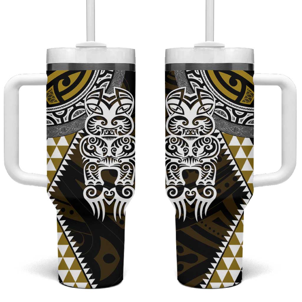Yellow Aotearoa Niho Taniwha Tumbler With Handle Maori Mythology Tooth - Taniko Motifs LT14 One Size: 40 oz Yellow - Polynesian Pride