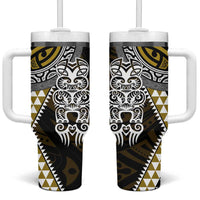 Yellow Aotearoa Niho Taniwha Tumbler With Handle Maori Mythology Tooth - Taniko Motifs LT14 One Size: 40 oz Yellow - Polynesian Pride