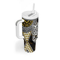 Yellow Aotearoa Niho Taniwha Tumbler With Handle Maori Mythology Tooth - Taniko Motifs LT14 - Polynesian Pride
