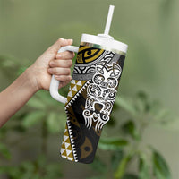 Yellow Aotearoa Niho Taniwha Tumbler With Handle Maori Mythology Tooth - Taniko Motifs LT14 - Polynesian Pride