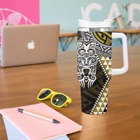 Yellow Aotearoa Niho Taniwha Tumbler With Handle Maori Mythology Tooth - Taniko Motifs LT14 - Polynesian Pride
